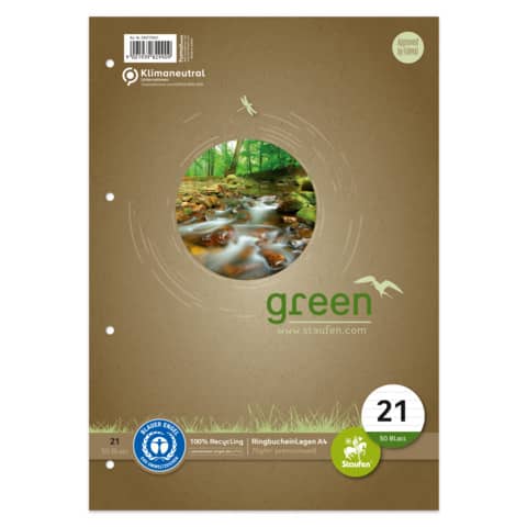 Staufen® green - Ringbucheinlage - LIN21, A4, 50 Blatt, 70g/qm, 9mm, liniert