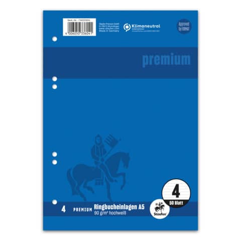 Staufen® - Ringbucheinlage PREMIUM LIN 4 - A5, 90 g/qm, 50 Blatt