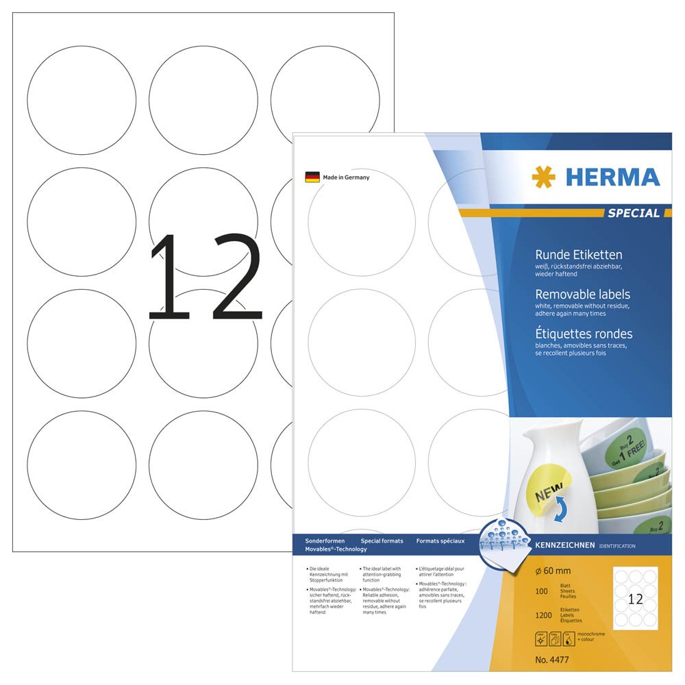 Herma - Kopieretiketten - 60mm - 1.200 Etiketten 