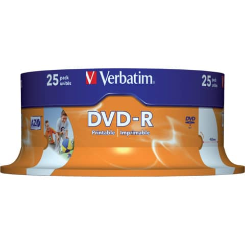 Verbatim - DVD-R - 4.7GB/120Min, 16-fach/Spindel, bedruckbar, Packung mit 25 Stück