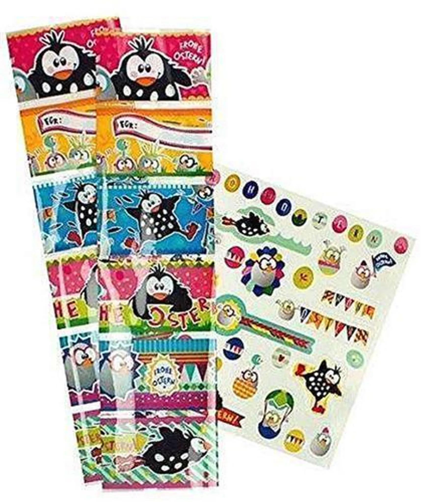 Trendhaus - Osterei-Deko-Set "Verrückte Hühner" - 12 Deko-Banderolen mit Stickern