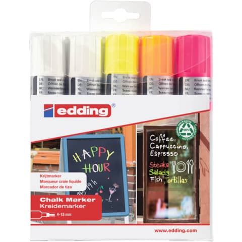 Edding - 4090 Kreidemarker - 4 - 15 mm, neon sortiert