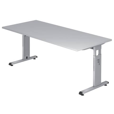 Hammerbacher - Schreibtisch C-Fuß - 180 x 65-85 x 80 cm, höhenverstellbar, Grau/Silber, mit Montageservice