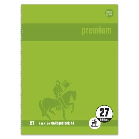 Staufen® - Collegeblock Premium LIN 27 - A4, 80 Blatt, 90 g/qm, grün, liniert mit Doppelrand