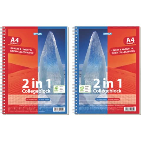 STYLEX® - Collegeblock Duo - A4, 80 Blatt, kariert+ liniert
