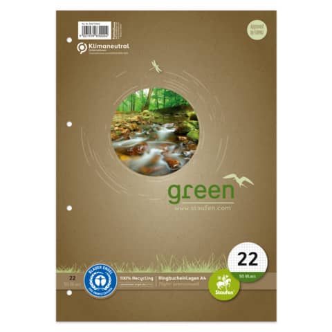Staufen® green - Ringbucheinlage - LIN22, A4, 50 Blatt, 70g/qm, 5mm, kariert