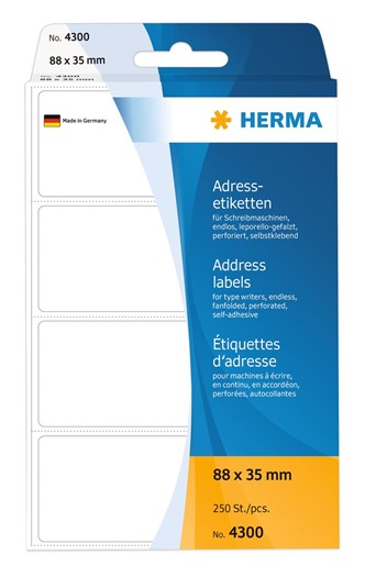 Herma - Adreßetiketten leporello 88 x 35 mm - permanent haftend - weiß - 250 Stück