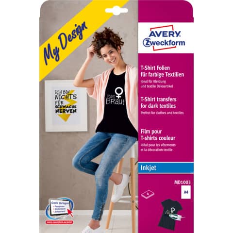 Avery Zweckform® - MD1003 Textilfolien für farbige Textilien, 210 x 297 mm, 4 Blatt