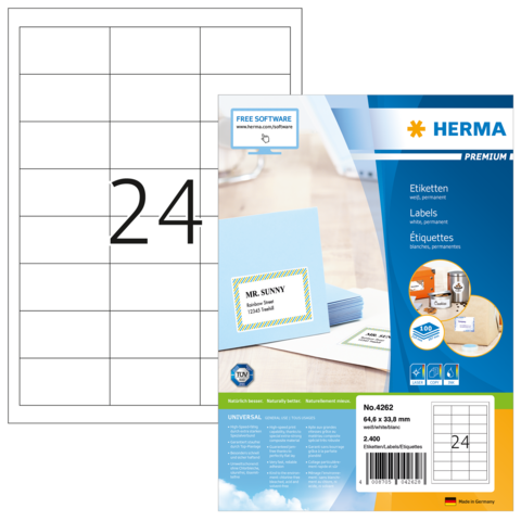 Herma - Kopieretiketten 64,6x33,8mm/100 weiß 2400 Etiketten