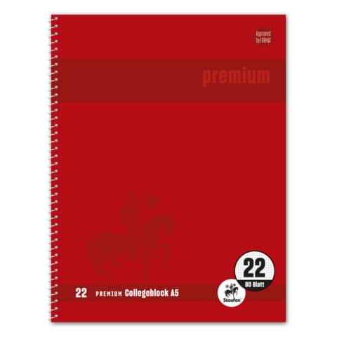 Staufen® - Collegeblock Premium LIN 22 - A5, 80 Blatt, 90 g/qm, rot, kariert mit Rand innen
