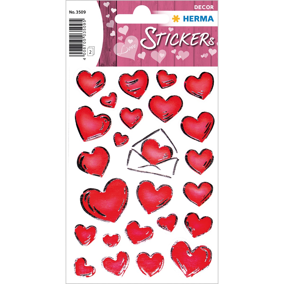 Herma - Deco Sticker - konturgestanzt - selbstklebend - Herzen mit Silberprägung, 2 Blatt/50 Sticker