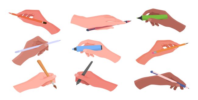 Hands holding writing and drawing tools vector illustrations set_650x330 Hands holding writing and drawing tools vector illustrations set_650x330