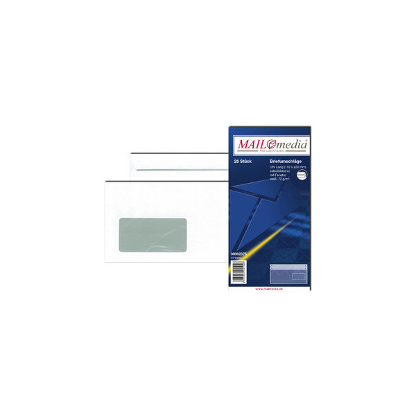 Mayer-bestpac - MAILmedia® - Briefumschläge DIN lang (220x110 mm), mit Fenster, selbstklebend, 25 Stück