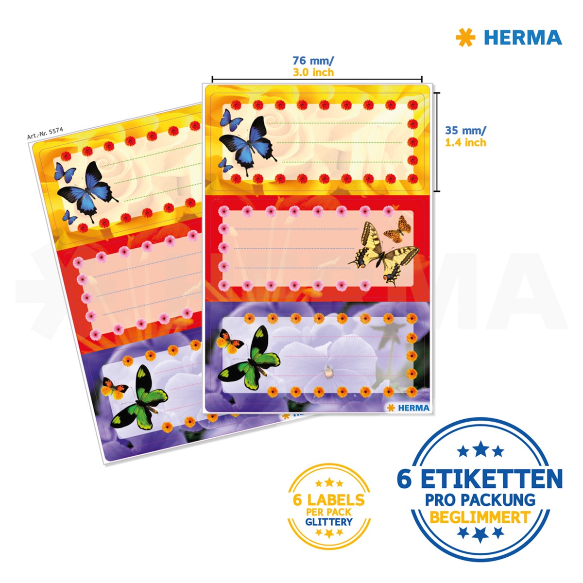Herma - Heftetiketten 76 mm x 35 mm - selbstklebend - 6 Sticker