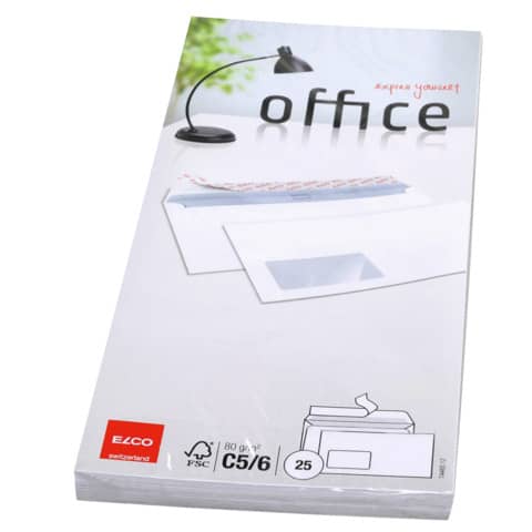 Elco - Briefumschlag Office - C6/5, hochweiß, haftklebend, mit Fenster, 80 g/qm, 25 Stück
