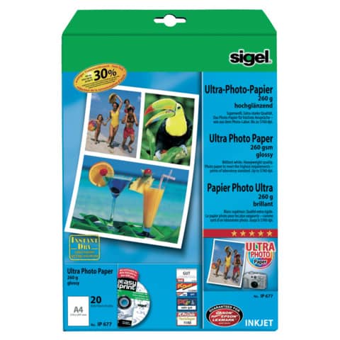SIGEL - Inkjet Fotopapier Ultra - A4, hochglänzend, 260 g/qm, 20 Blatt