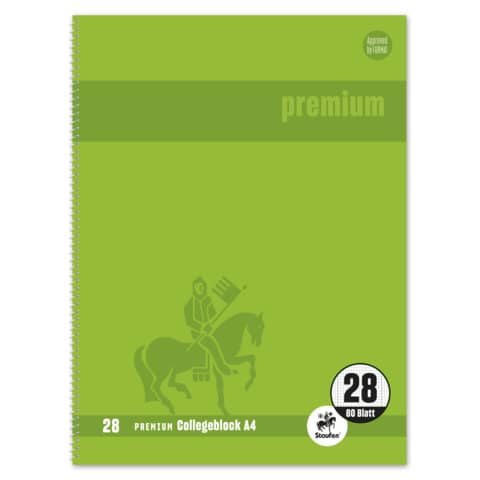 Staufen® - Collegeblock Premium LIN 28 - A4, 80 Blatt, 90 g/qm, grün, kariert mit Doppelrand
