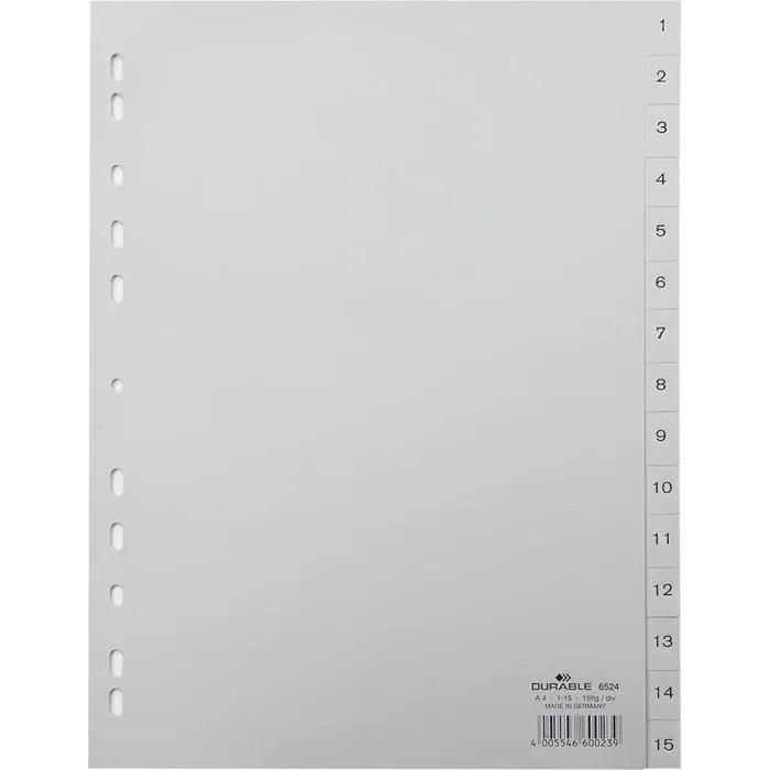 Durable - Plastikregister - 6524 A4-15Bl. 1-15/grau