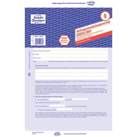 Avery Zweckform® - 2864 Auftragsverarbeitungsvertrag DSGVO - A4, SD, 4 Blatt