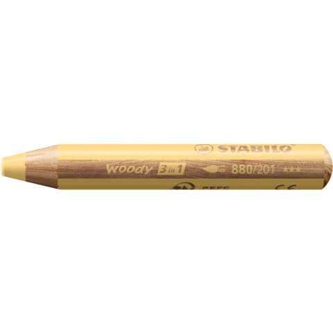 STABILO® - Buntstift, Wasserfarbe & Wachsmalkreide - woody 3 in 1 - Einzelstift - pastellgelb