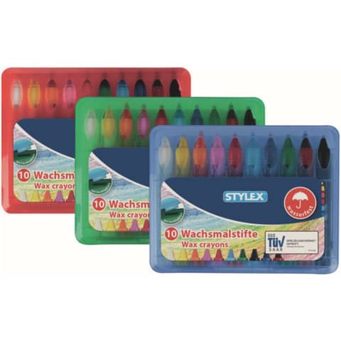 STYLEX® - Wachsmalstiftetui - 10 Farben, wasserfest, Box sortiert