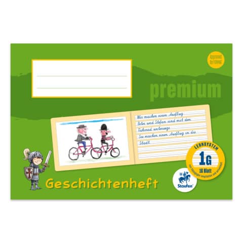 Staufen® - Geschichtenheft PREMIUM LIN 1G - A5 quer, 90g/qm, 16 Blatt, blanko/liniert mit verstärkter Grundlinie