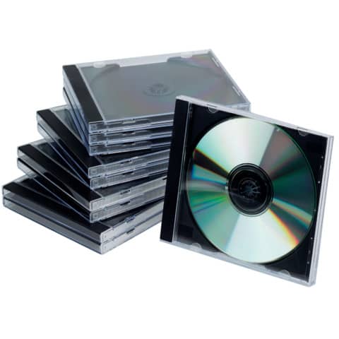 Q-Connect® - CD-Boxen Standard - Hardbox für 1 CD/DVD, transparent/schwarz, Packung mit 10 Stück