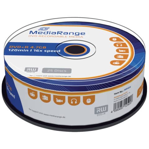 MediaRange - DVD+R - 4.7GB/120Min, 16-fach/Spindel, Packung mit 25 Stück