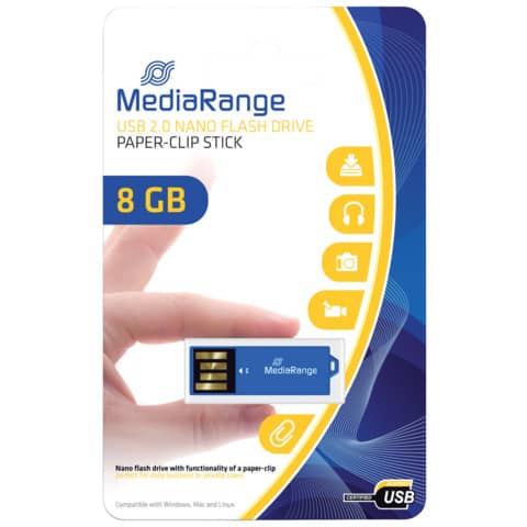 MediaRange - USB Nano-Speicherstick CLIP-ON - blau, 8GB