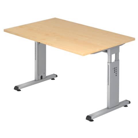 Hammerbacher - Schreibtisch C-Fuß - 120 x 65-85 x 80 cm, höhenverstellbar, Ahorn/Silber, mit Montageservice