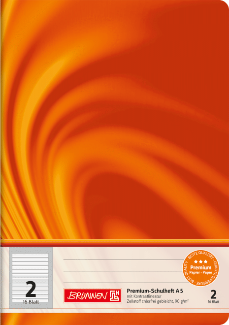 Schulheft Vivendi A5 14 Liniensysteme, Kontrastlineatur, alle Ausgangsschriften, Lin. 2 orange, 16 Blatt