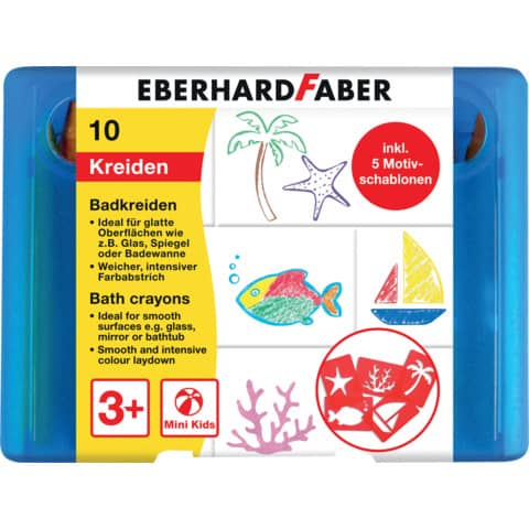 Eberhard Faber - Wachsmalstift Badkreide - 10er Etui inkl. 5 Motivschablonen, sortiert