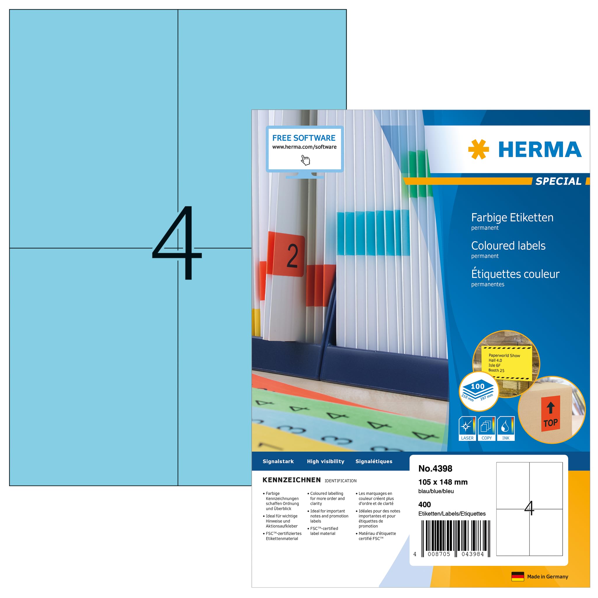 Herma - Kopieretiketten 105x148mm/100 blau 400 Etiketten