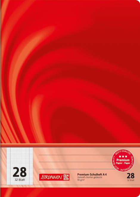 Schulheft Vivendi A4 5 mm kariert, Lineatur durchlaufend, Lin. 28 rot, 32 Blatt