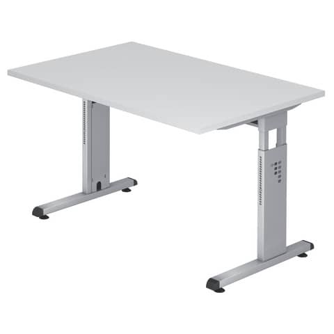 Hammerbacher - Schreibtisch C-Fuß - 120 x 65-85 x 80 cm, höhenverstellbar, Weiß/Silber