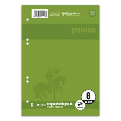 Staufen® - Ringbucheinlage PREMIUM LIN 6 - A5, 90 g/qm, 50 Blatt
