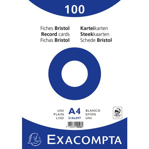 Exacompta - Karteikarten blanko DIN A4 100 Stück eingeschweißt