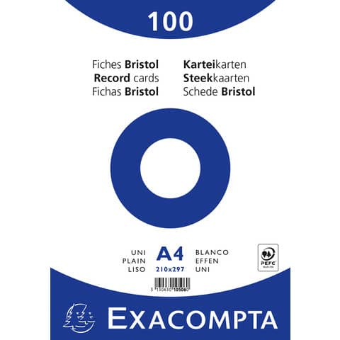Exacompta - Karteikarten blanko DIN A4 100 Stück eingeschweißt