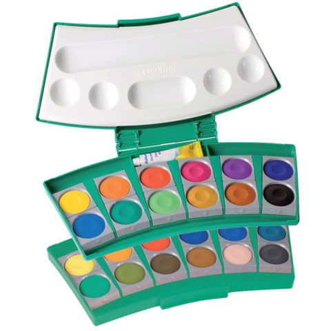 Pelikan® - Deckfarbkasten ProColor 735 PC/24, grün, Kasten mit 24 Farben, Deckweiß, Pinsel
