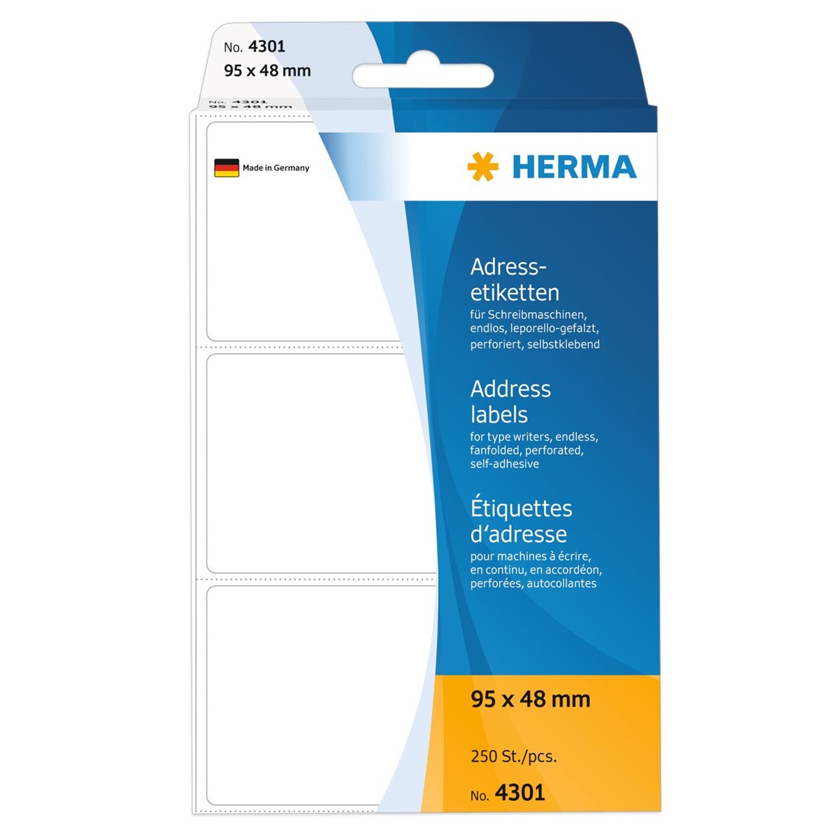 Herma - Adreßetiketten leporello 95 x 48 mm - permanent haftend - weiß - 250 Stück