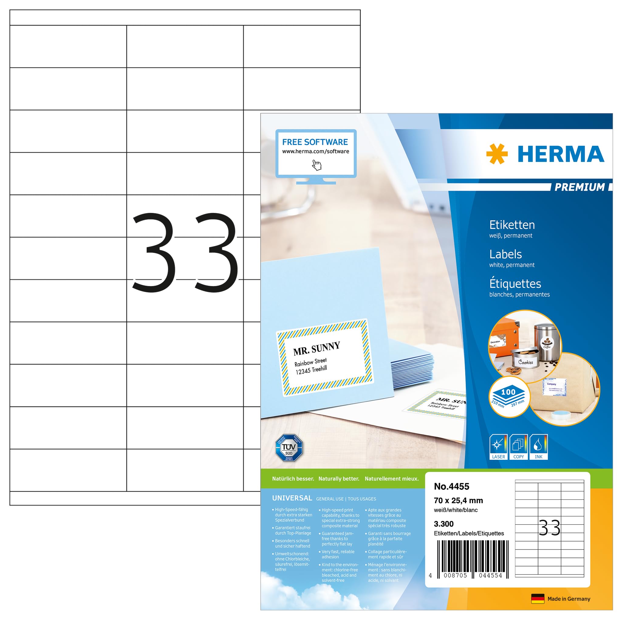 Herma - Kopieretiketten 70x25mm/100 weiß 3300 Etiketten