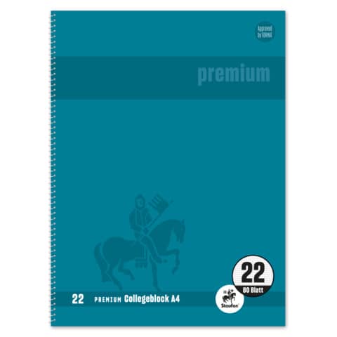 Staufen® - Collegeblock Premium LIN 22 - A4, 80 Blatt, 90 g/qm, grün, kariert mit Rand innen
