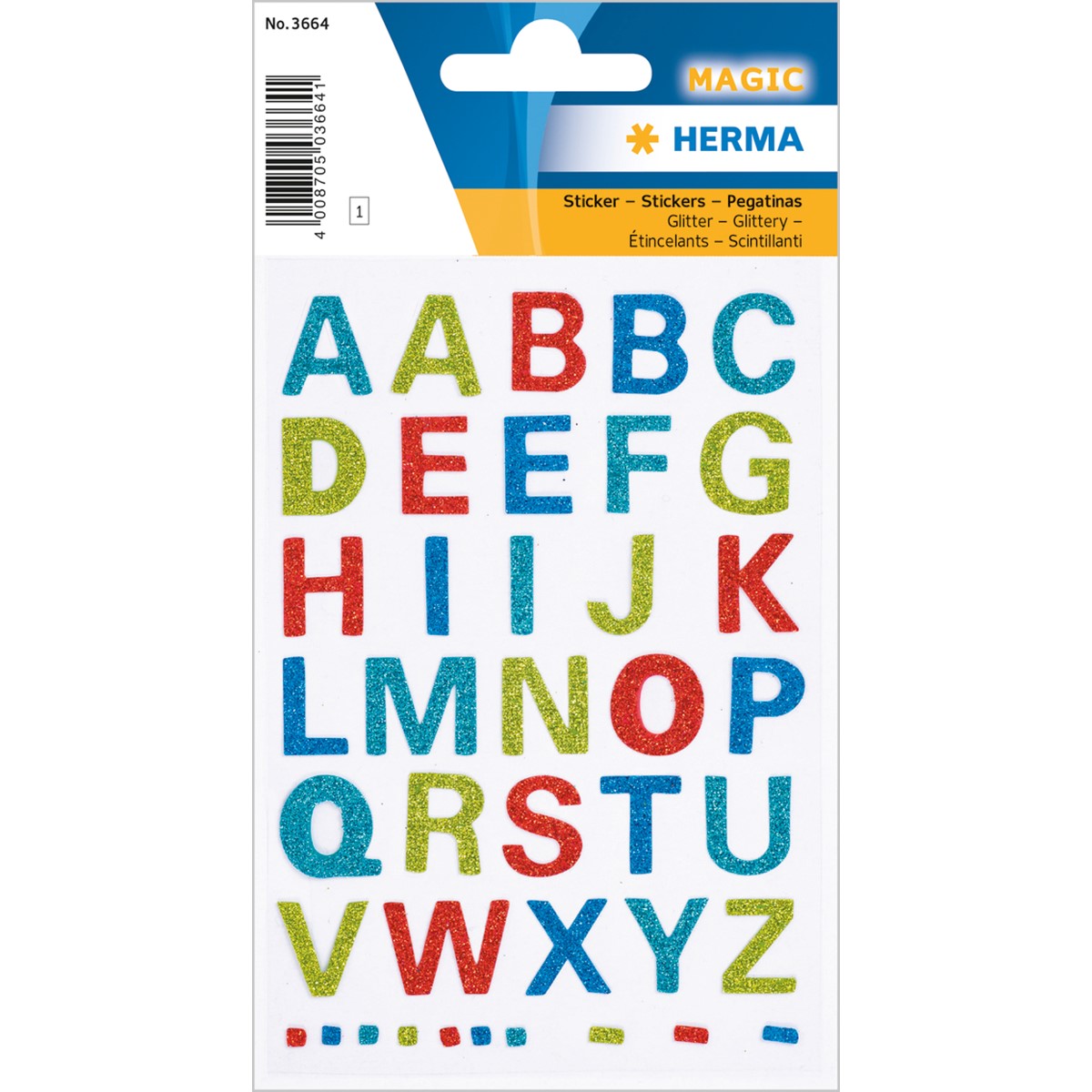 Herma - Bunte Buchstaben A - Z glitter - konturgestanzt - selbstklebend, 1 Blatt/16 Sticker