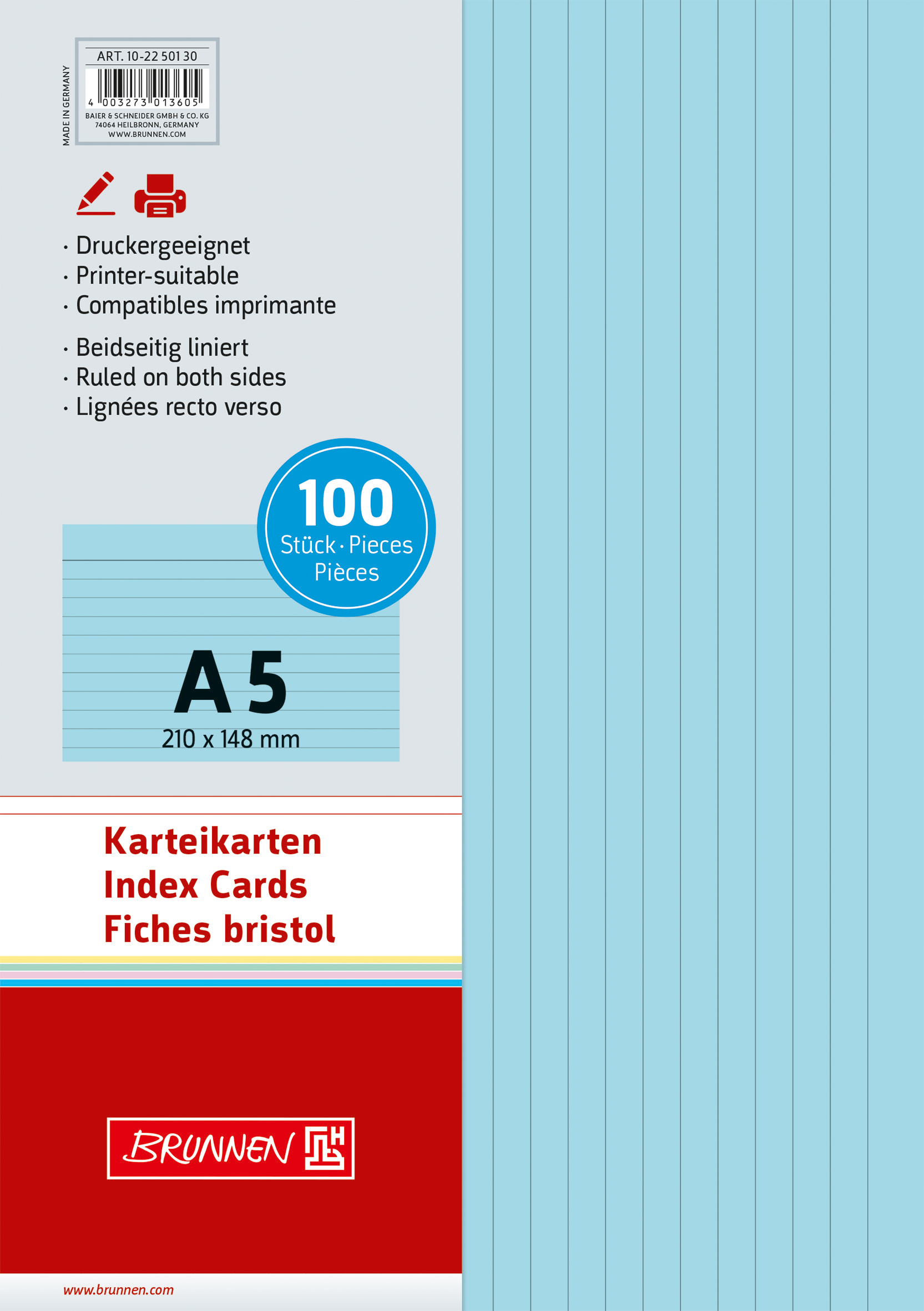 Brunnen - Karteikarten  A5 liniert blau/100ST
