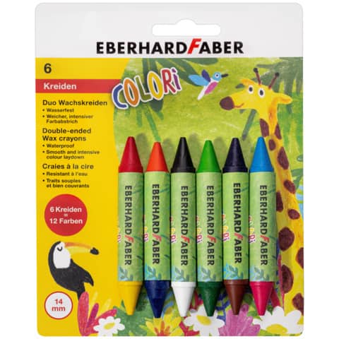 Eberhard Faber - Wachsmalkreide Colori Duo - 6 Farben, Blisterkarte