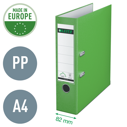 Leitz - Qualitäts-Ordner 180° Plastik, Graupappe mit PP, A4, ca. 80 mm Rückenbreite, Hellgrün 