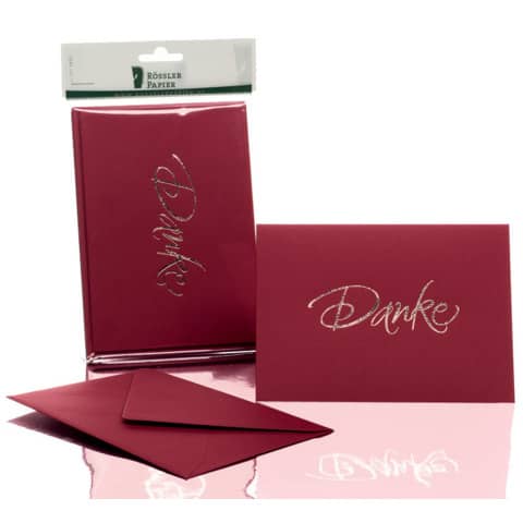 Rössler Papier - Briefkarte Danke - B6 HD, 5 Karten/5 Umschläge, rosso