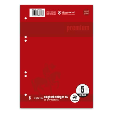 Staufen® - Ringbucheinlage PREMIUM LIN 5 - A5, 90 g/qm, 50 Blatt
