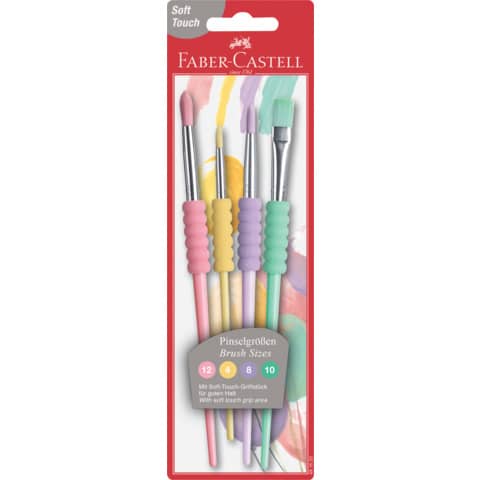 FABER-CASTELL - Haarpinselset - 4 Größen sortiert, Pastell, Softgriff
