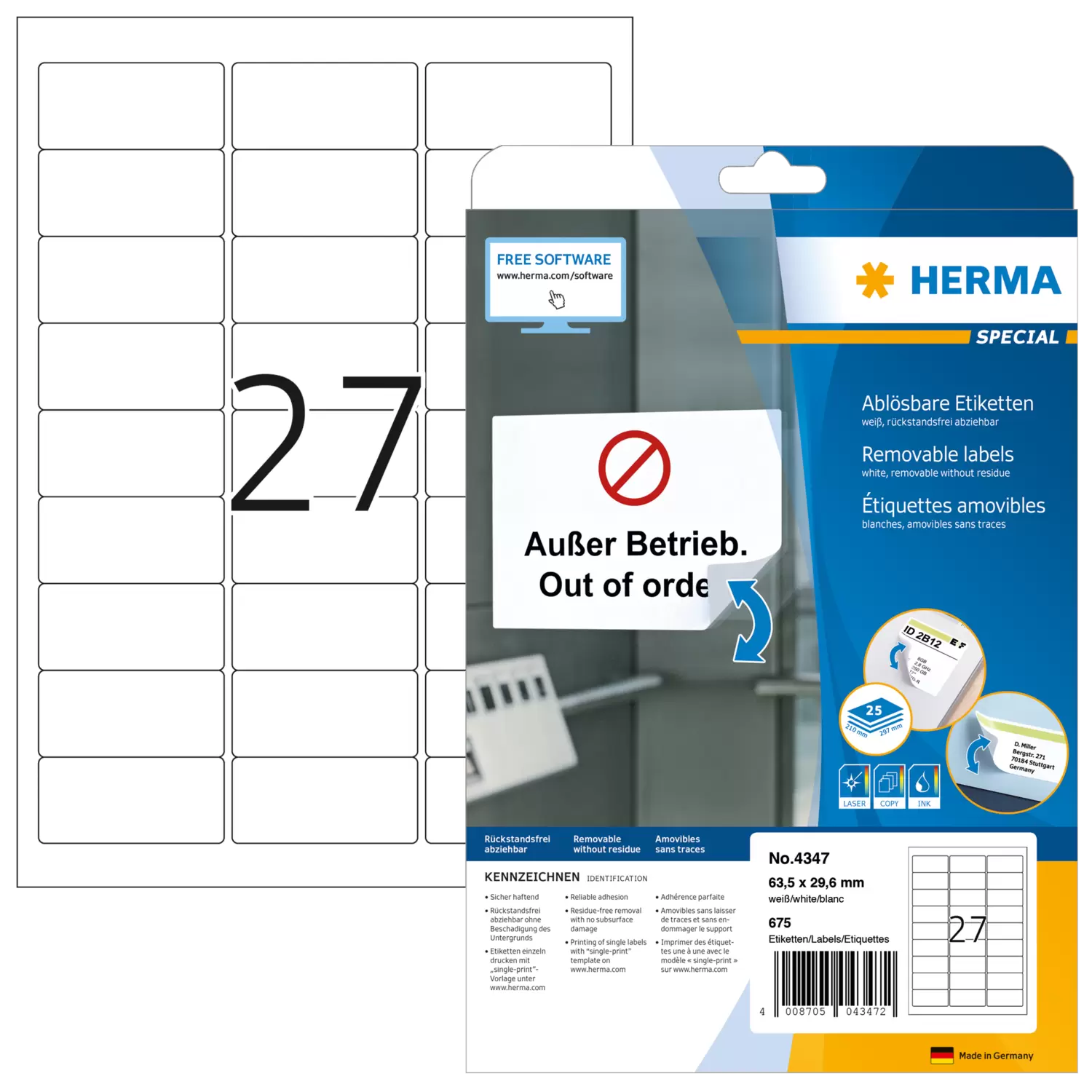 Herma - Kopieretiketten 63,5x29,6mm - weiß - 675 Etiketten